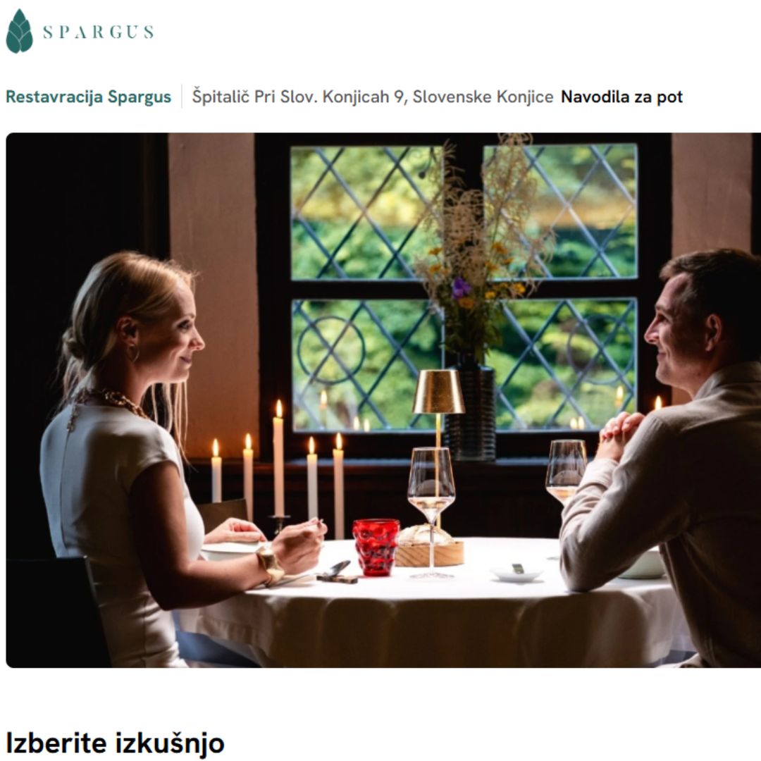 Romantična večerja v restavraciji Spargus – sodobna slovenska kulinarika in rezervacija mize v Gastužu
