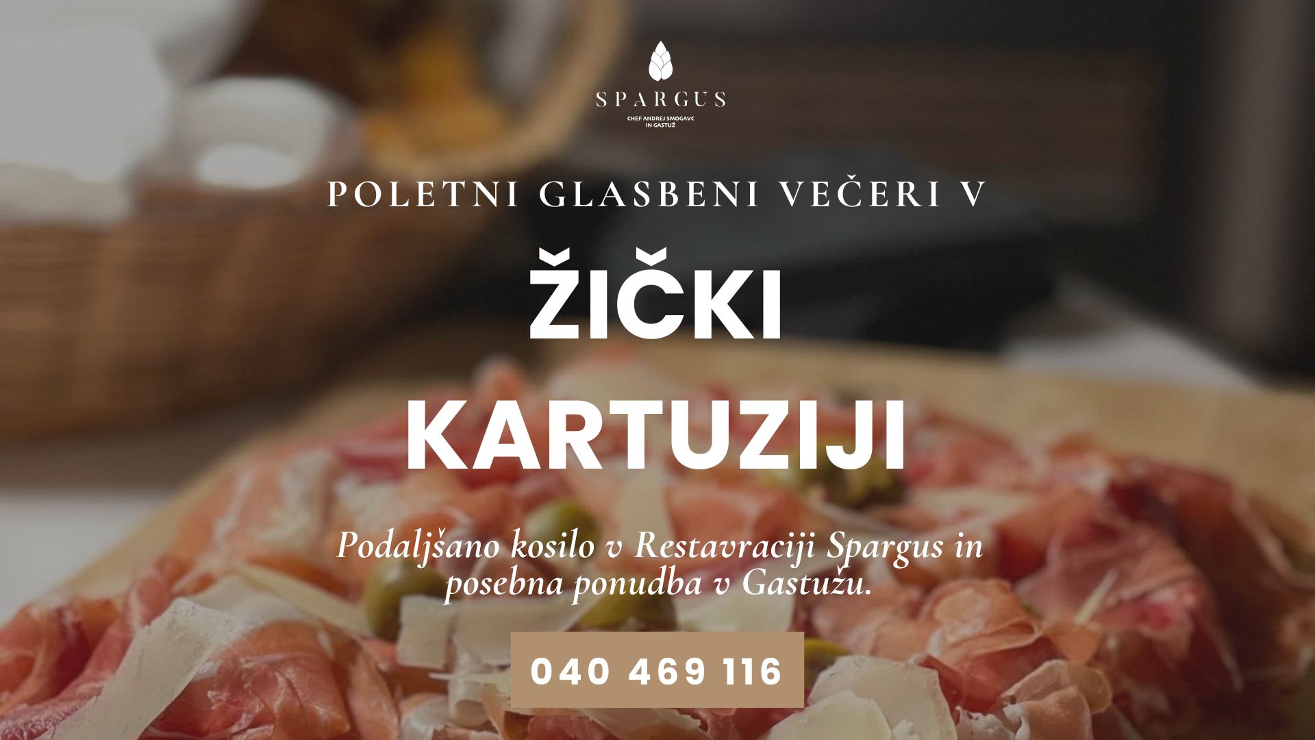 Poletni glasbeni večeri v Žički kartuziji – pršutna plošča s pršutom San Daniele, parmezanom in olivami v Gastužu. Restavracija Spargus in Kavarna Gastuž vabita na kulinarični postanek pred koncertom ali po njem.
